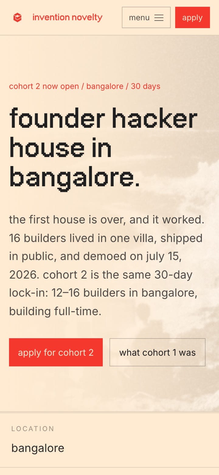 Invention NoveltyHQ — Founder hacker house, built and run by Nexus Digital