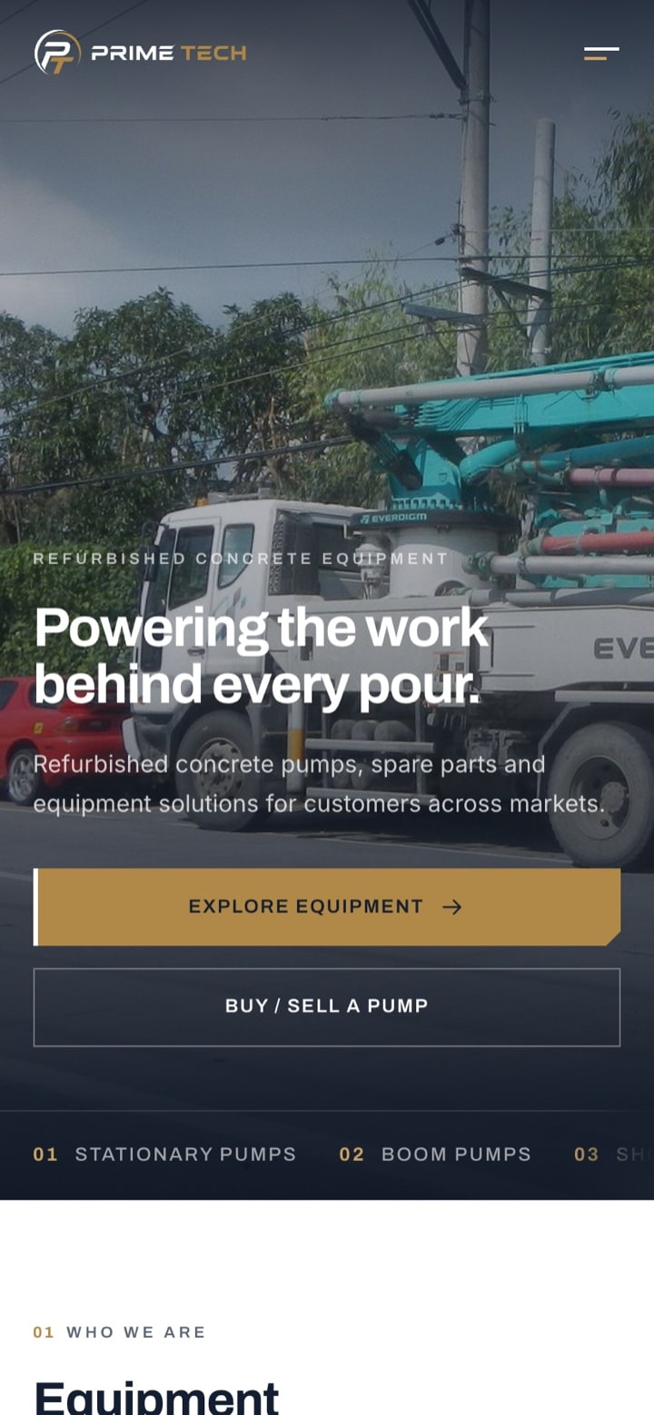 Prime Tech — Concrete Equipment & Machinery website designed and built by Nexus Digital