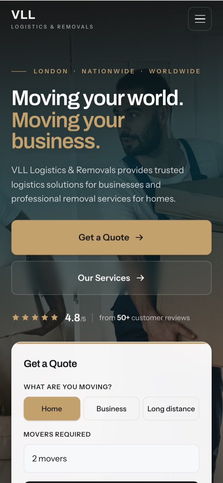 VLL Logistics & Removals — Removals & Logistics website designed and built by Nexus Digital